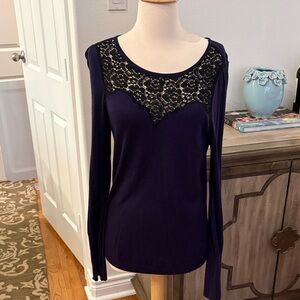 Hinge Navy and Black Lace Women's Blouse / sweater